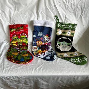 Set Of 3 Christmas Stockings Holiday Heroes Ninja Turtles Paw Patrol Baby Yoda K